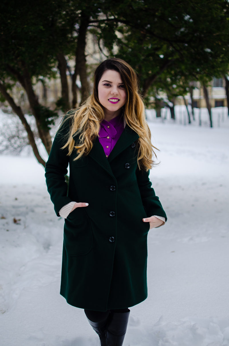 vip me Green Plain Wool Blend Coat