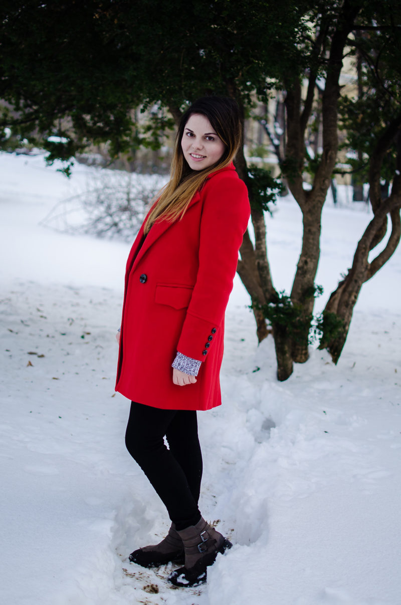 vip me Red Lapel Long Sleeve Plain Coat