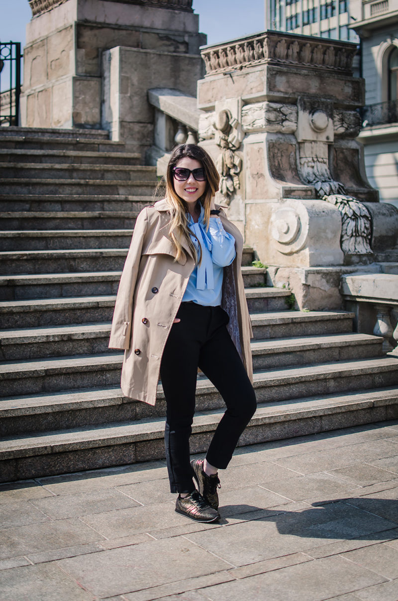 elegant spring outfit with sneakers