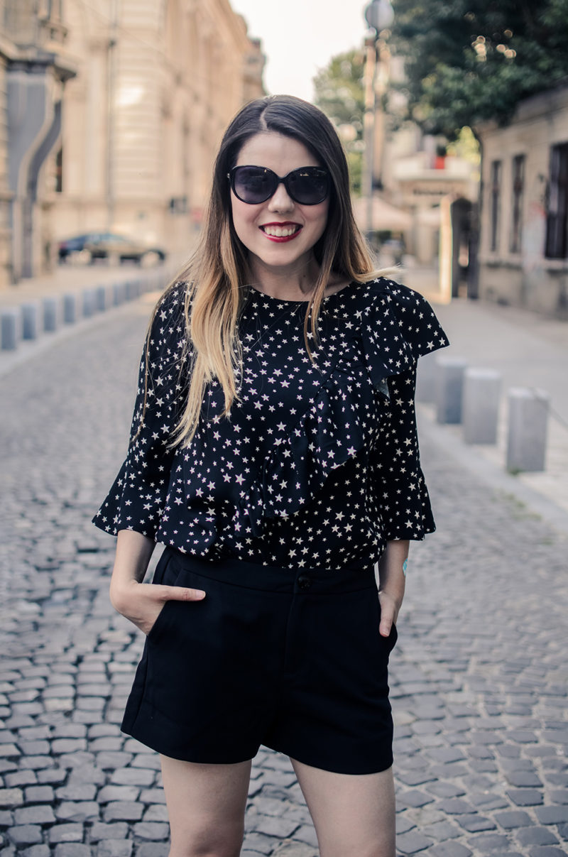 woman fashion blouse and vip me shorts