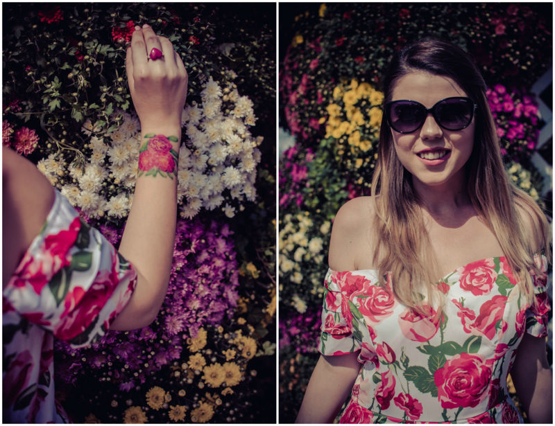 rose off the shoulder dress