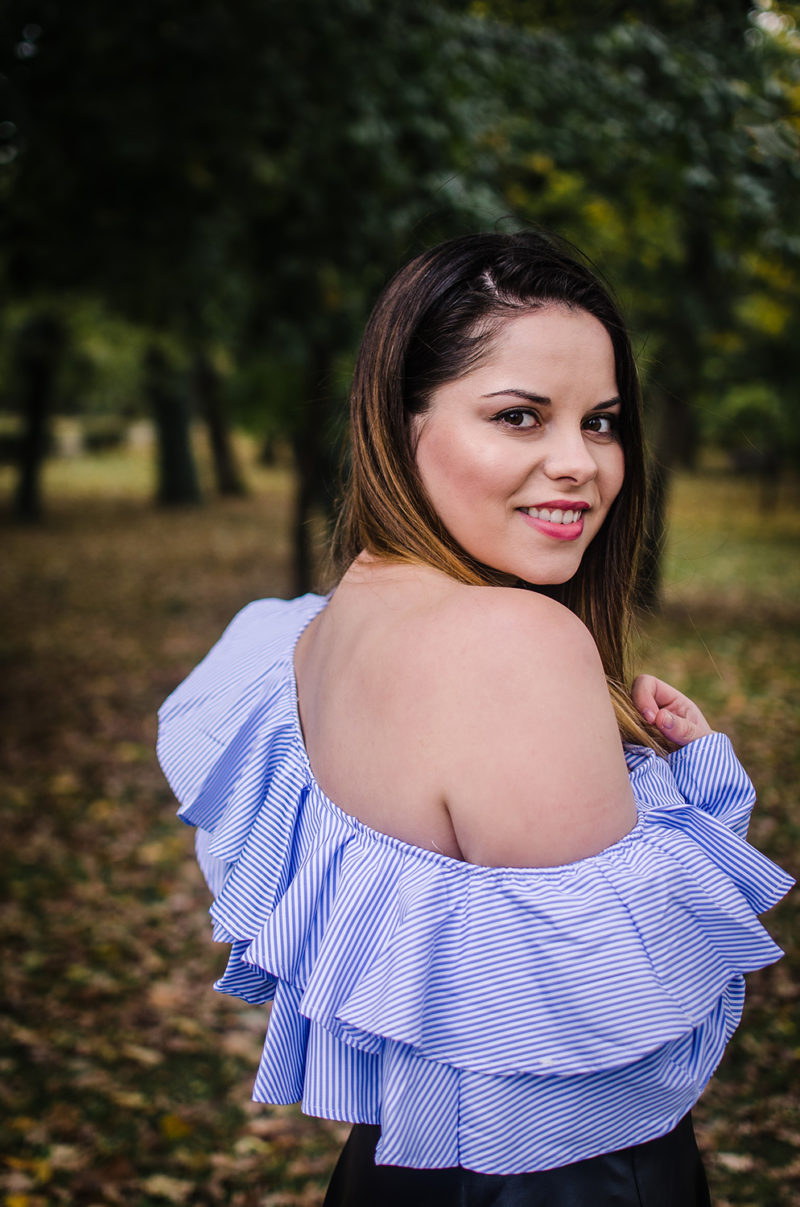 off the shoulder striped blouse
